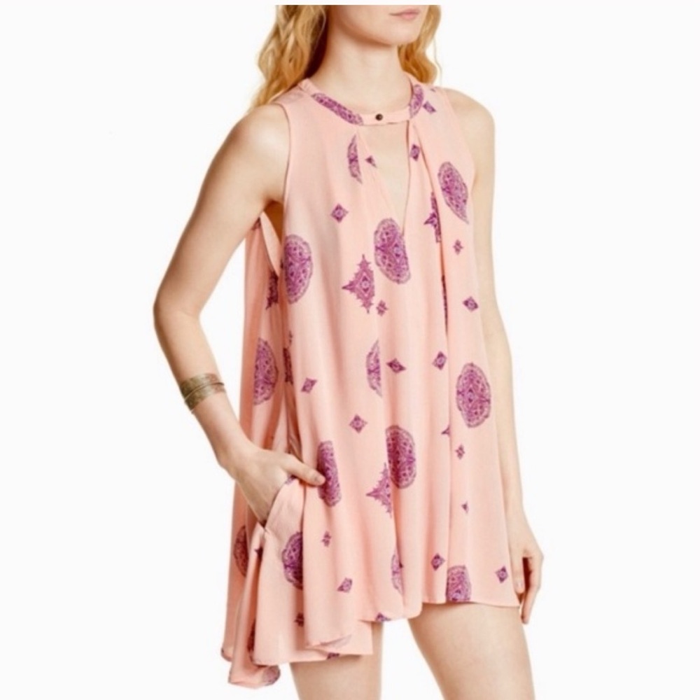 Free People Peach Boho Swing Tunic Dress Sleeveless Size Small